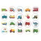 TRANSPORTER20 set 20 mini discuri de vafa decupate caketoppers cu diverse masini si mijloace de transport D5cm